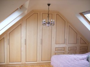 Sycamore and Walnut Wardrobes Front View